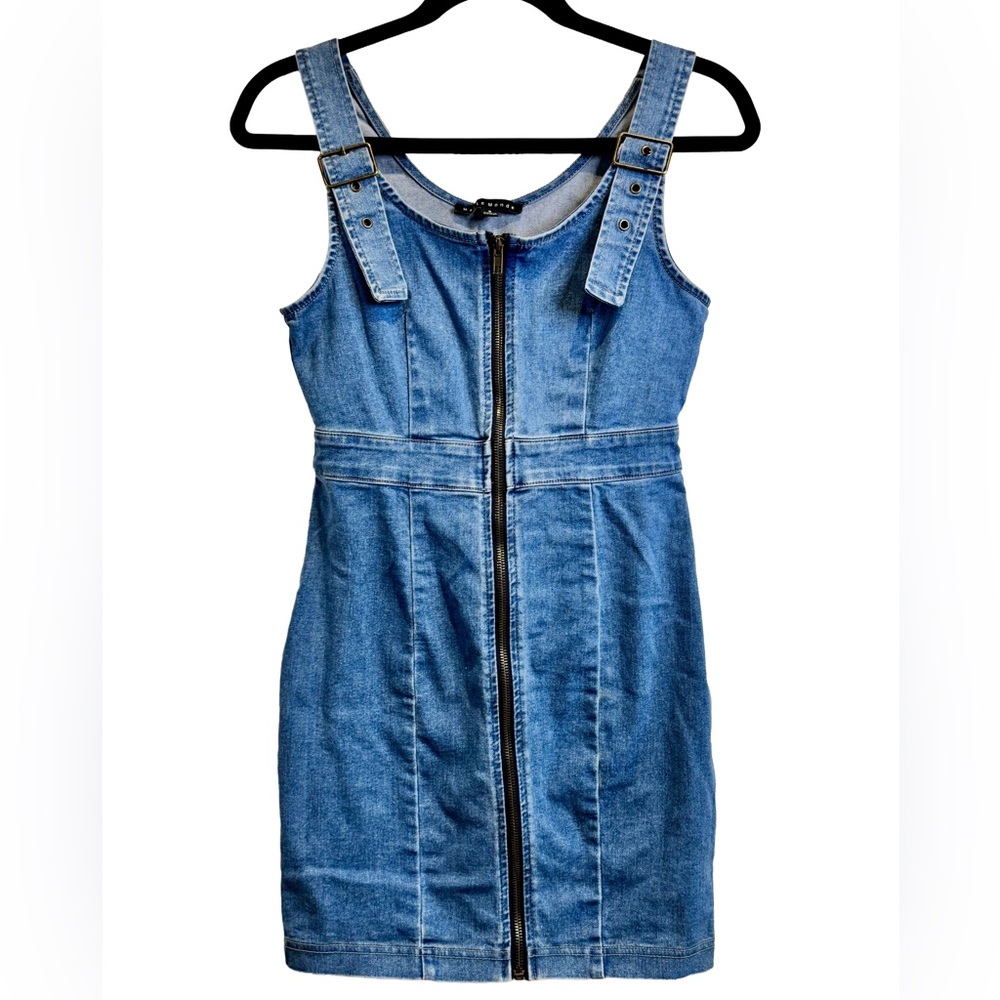 Haute Monde | Denim | Buckle Strap | Zip Front | Bodycon Mini Dress